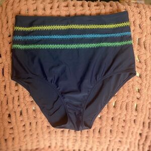 Aerie Navy Bikini Bottoms with Colorful Stitching